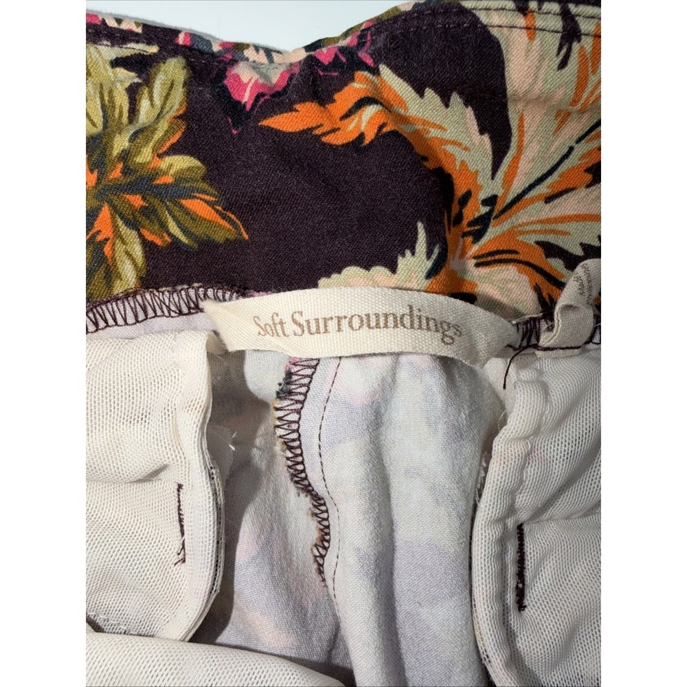 SOFT SURROUNDINGS Women's Size S Stretch Pants Floral Brown Pink Hibiscus - Picture 7 of 11